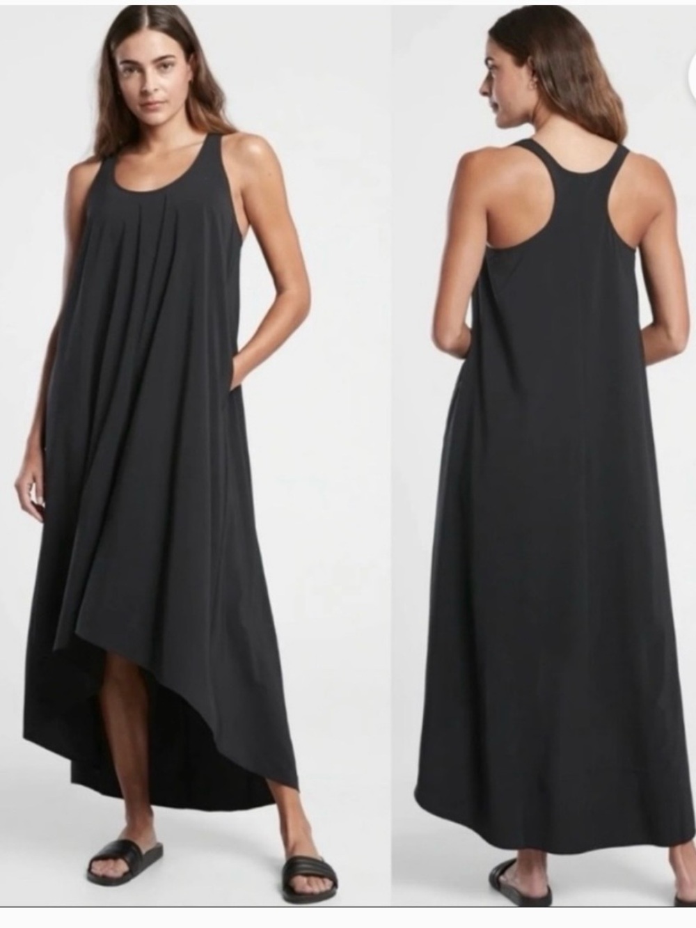 Athleta Black Racerback High-Low Maxi Dress